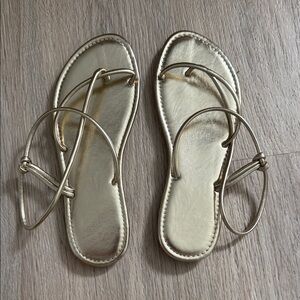Metallic Gold Leather Wrap Sandals
